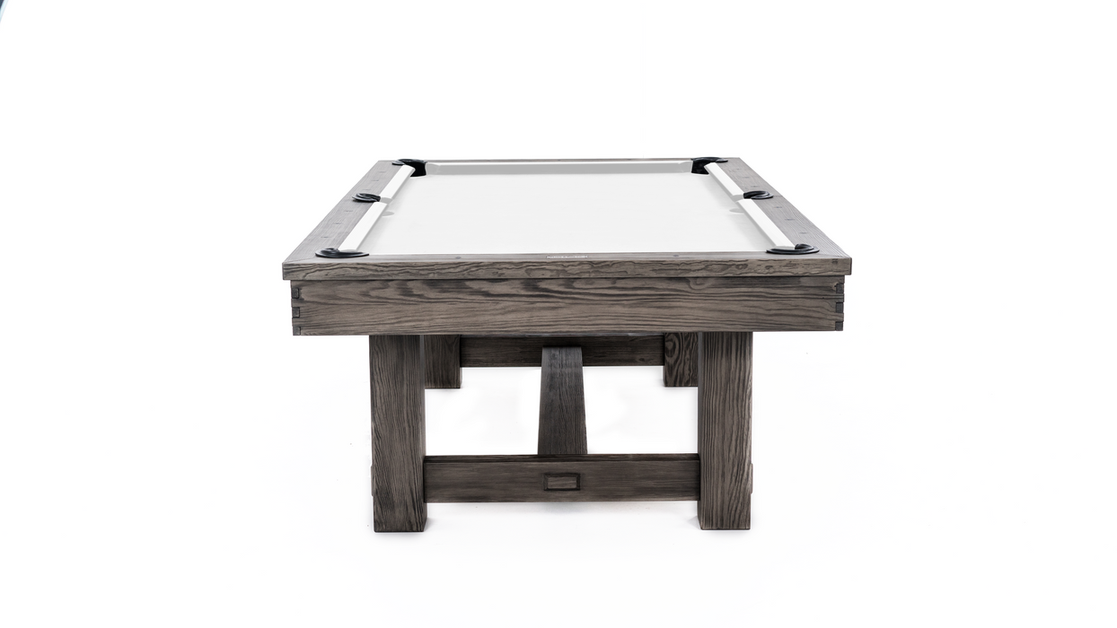 Plank and hide hamilton pool table weathered grey finish end detail