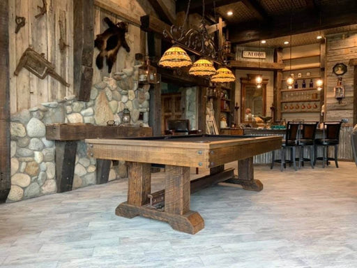 Olhausen railyard pool table log cabin