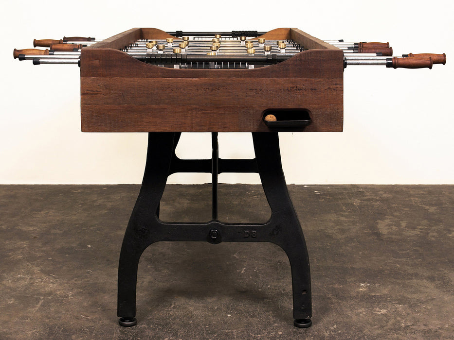 restoration style iron foosball table end